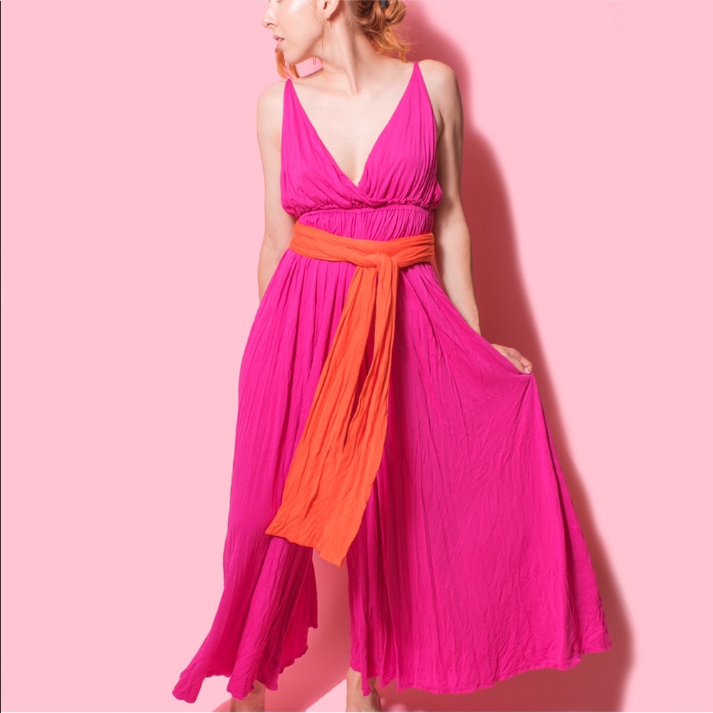 Free People Heatwave hot pink + orange jumpsuit